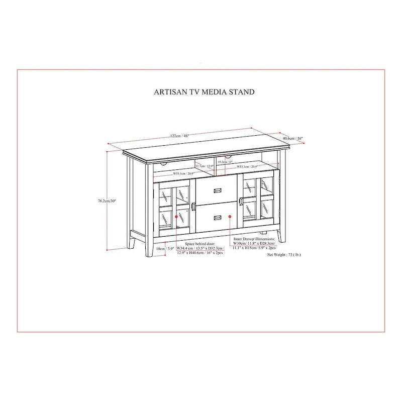 48-Inch Solid Wood TV Stand with Storage Cabinets in Russet Brown