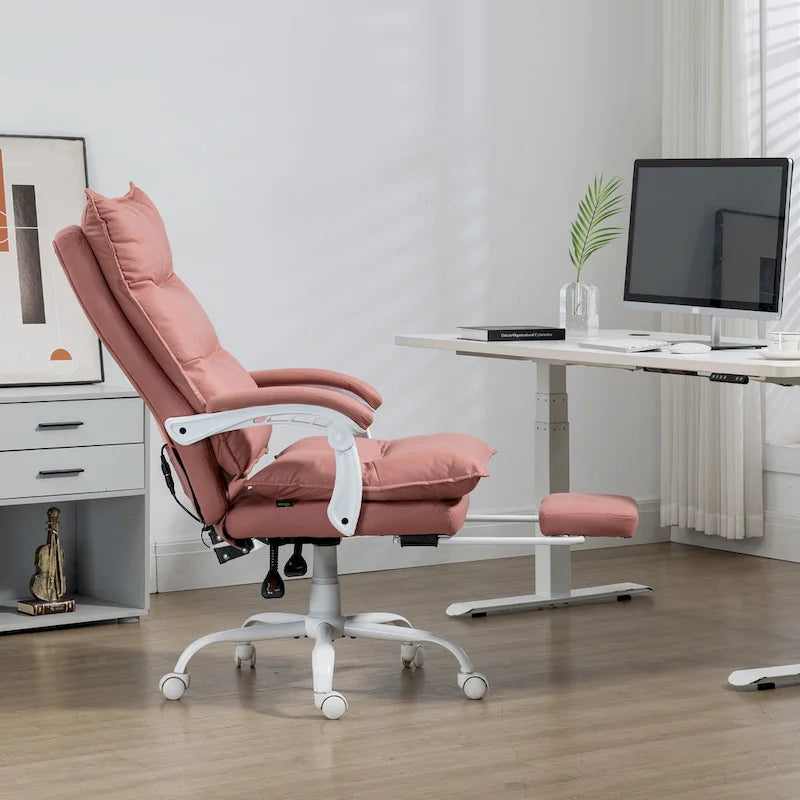 High Back Massage Office Chair with Heated Lumbar, Footrest & Reclining Function