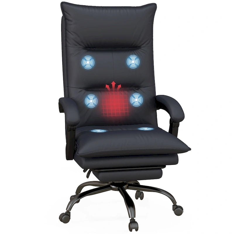 High Back Massage Office Chair with Heated Lumbar, Footrest & Reclining Function