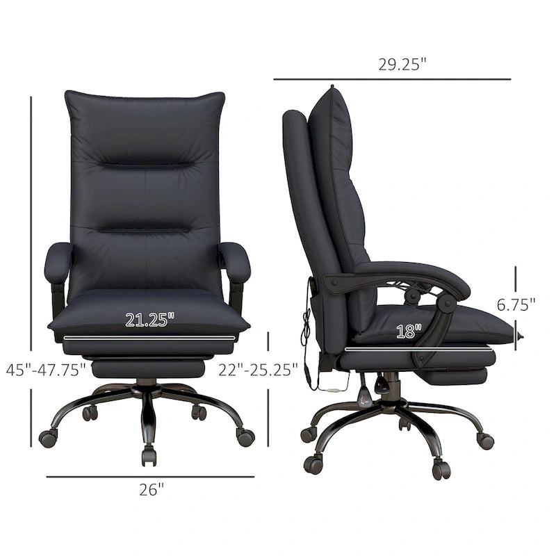 High Back Massage Office Chair with Heated Lumbar, Footrest & Reclining Function