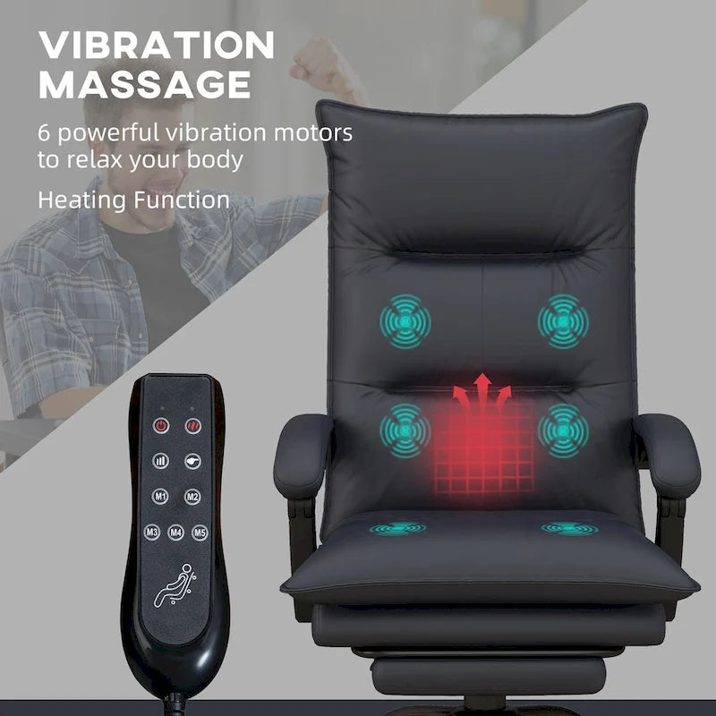 High Back Massage Office Chair with Heated Lumbar, Footrest & Reclining Function