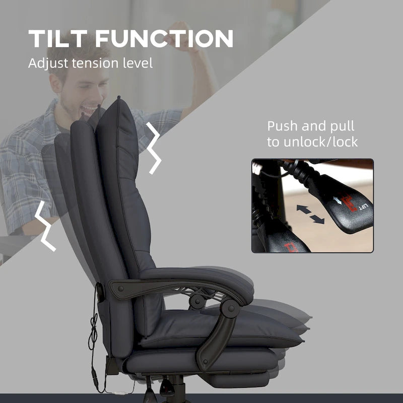 High Back Massage Office Chair with Heated Lumbar, Footrest & Reclining Function