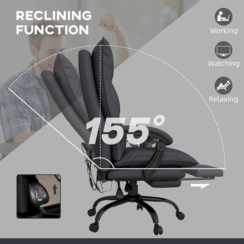 High Back Massage Office Chair with Heated Lumbar, Footrest & Reclining Function