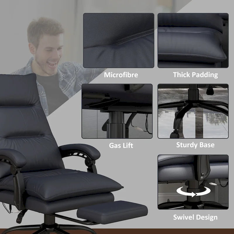 High Back Massage Office Chair with Heated Lumbar, Footrest & Reclining Function
