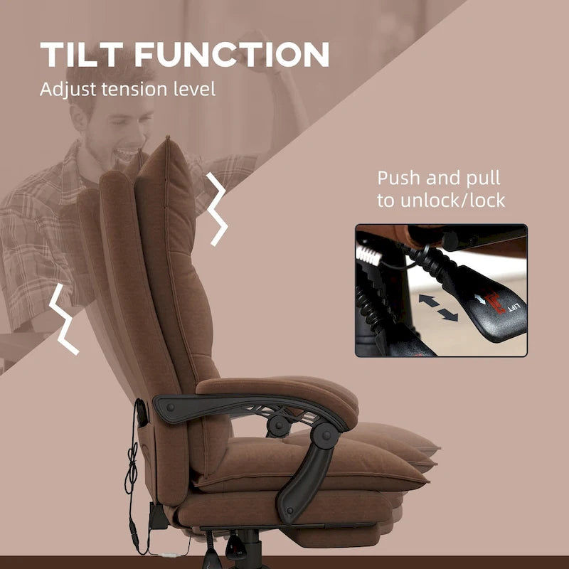 High Back Massage Office Chair with Heated Lumbar, Footrest & Reclining Function