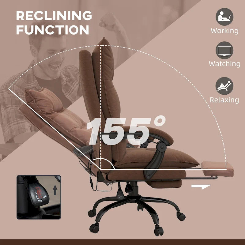 High Back Massage Office Chair with Heated Lumbar, Footrest & Reclining Function