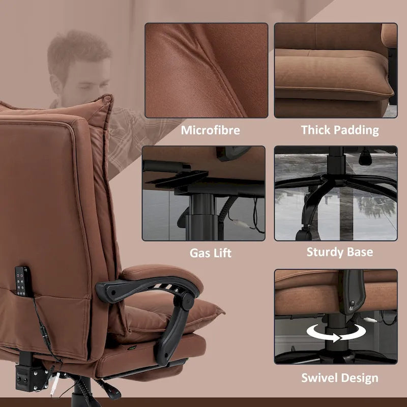 High Back Massage Office Chair with Heated Lumbar, Footrest & Reclining Function