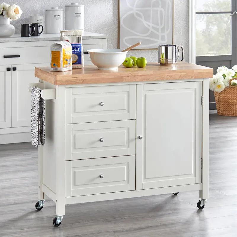 Rolling Kitchen Island Cart with Rubberwood Top