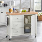 Rolling Kitchen Island Cart with Rubberwood Top