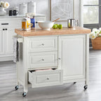 Rolling Kitchen Island Cart with Rubberwood Top