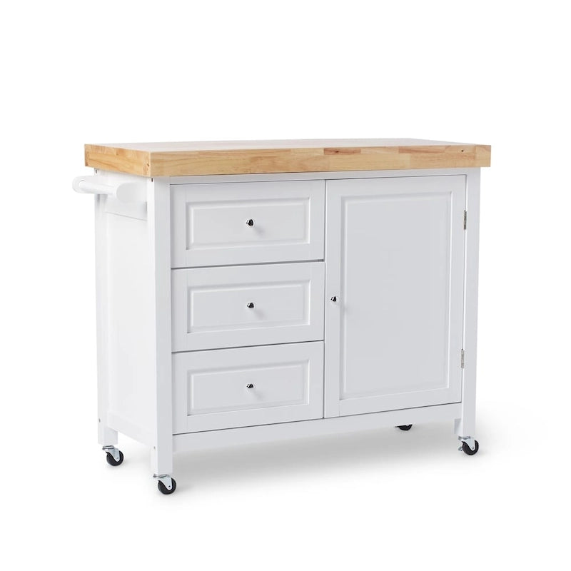 Rolling Kitchen Island Cart with Rubberwood Top