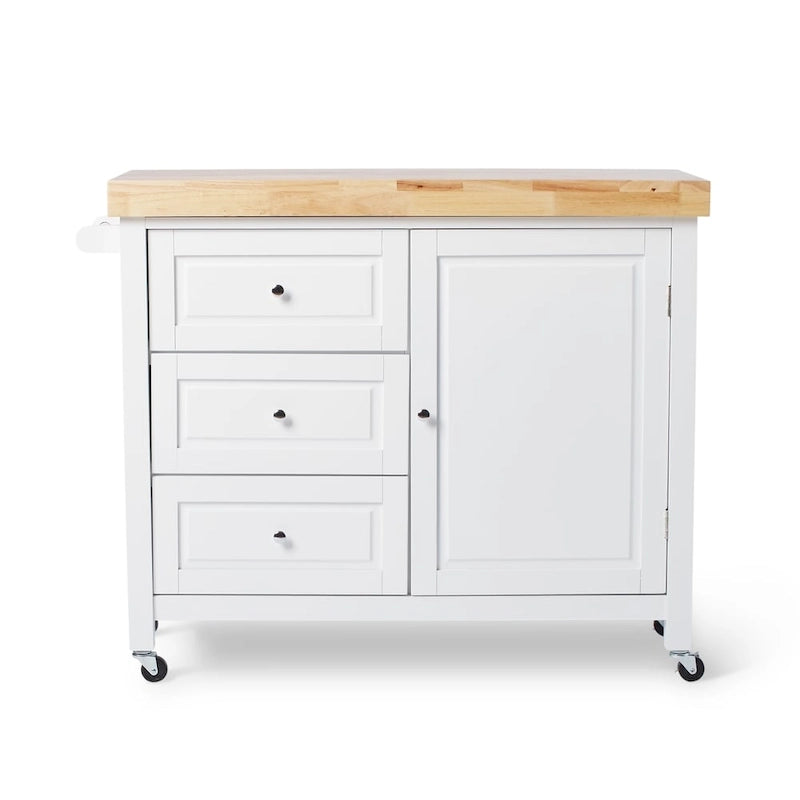 Rolling Kitchen Island Cart with Rubberwood Top
