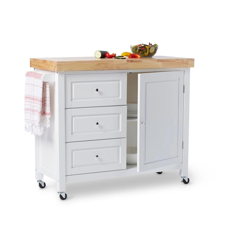 Rolling Kitchen Island Cart with Rubberwood Top
