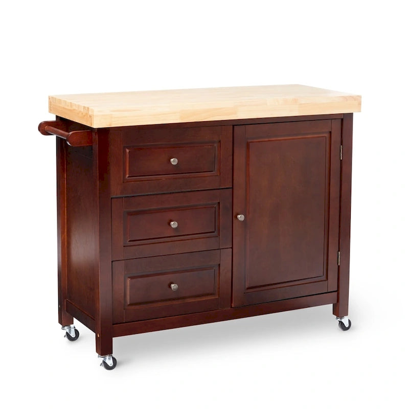 Rolling Kitchen Island Cart with Rubberwood Top