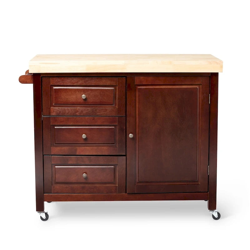 Rolling Kitchen Island Cart with Rubberwood Top