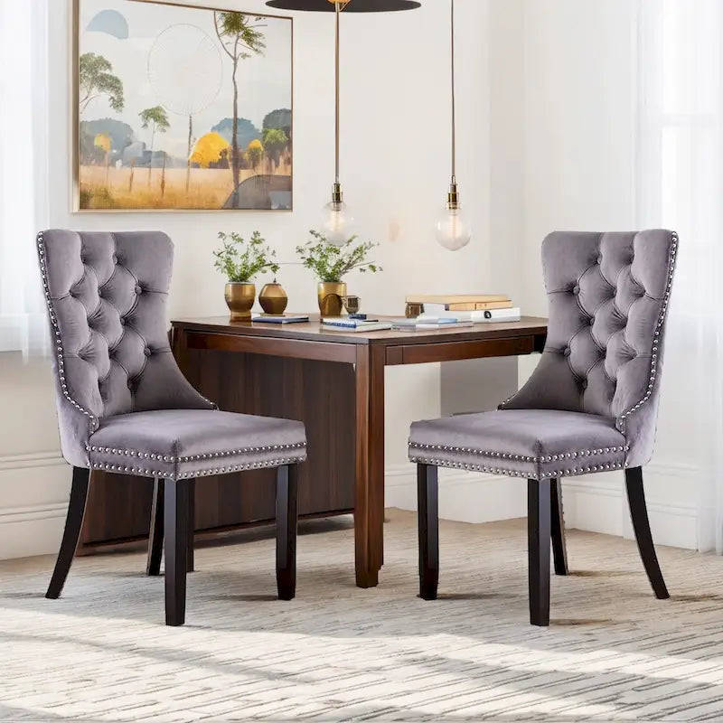 Dining Chairs Set of 2, Button Tufted Velvet Armless Chair with Nailhead Trim