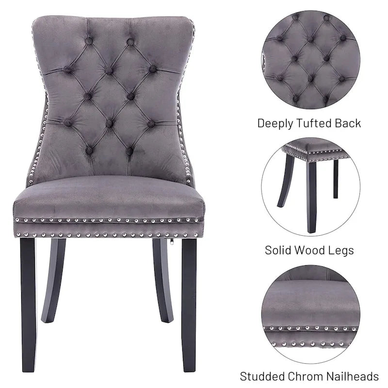 Dining Chairs Set of 2, Button Tufted Velvet Armless Chair with Nailhead Trim