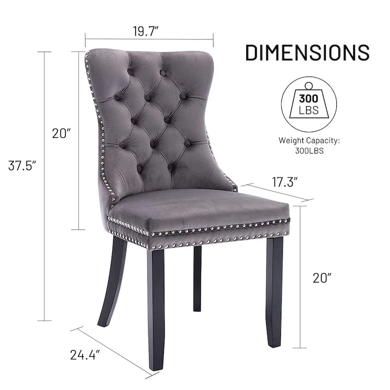 Dining Chairs Set of 2, Button Tufted Velvet Armless Chair with Nailhead Trim