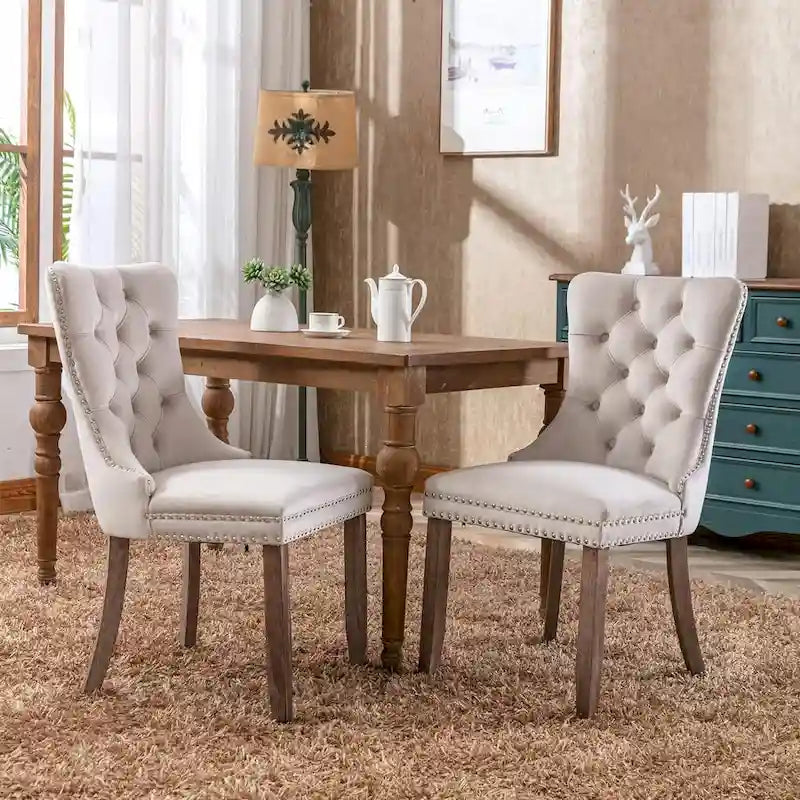 Dining Chairs Set of 2, Button Tufted Velvet Armless Chair with Nailhead Trim