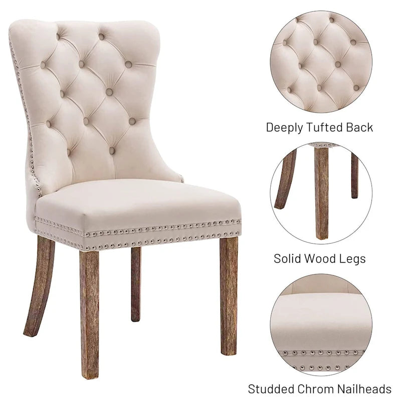 Dining Chairs Set of 2, Button Tufted Velvet Armless Chair with Nailhead Trim