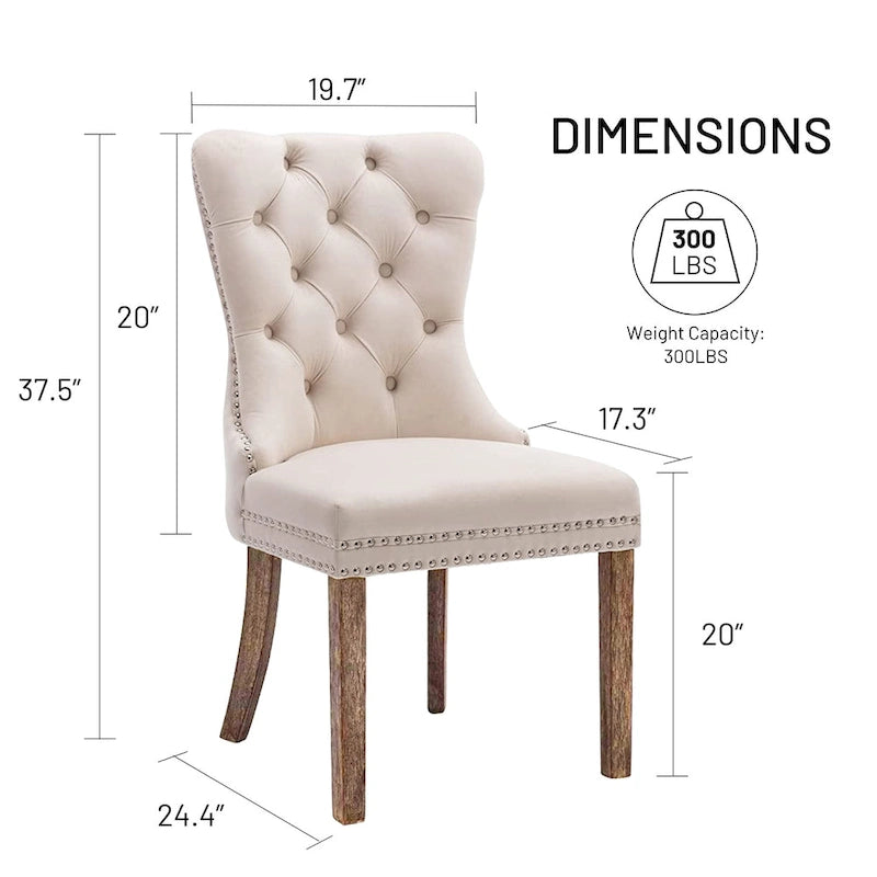 Dining Chairs Set of 2, Button Tufted Velvet Armless Chair with Nailhead Trim