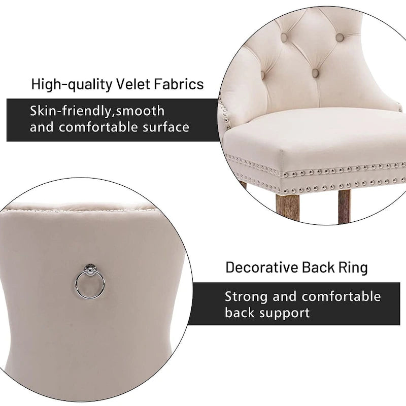 Dining Chairs Set of 2, Button Tufted Velvet Armless Chair with Nailhead Trim