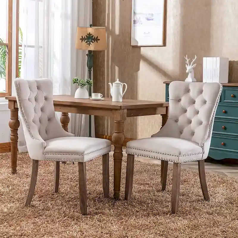 Dining Chairs Set of 2, Button Tufted Velvet Armless Chair with Nailhead Trim