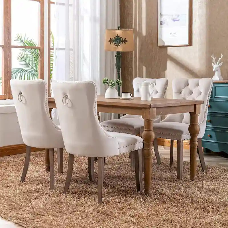 Dining Chairs Set of 2, Button Tufted Velvet Armless Chair with Nailhead Trim