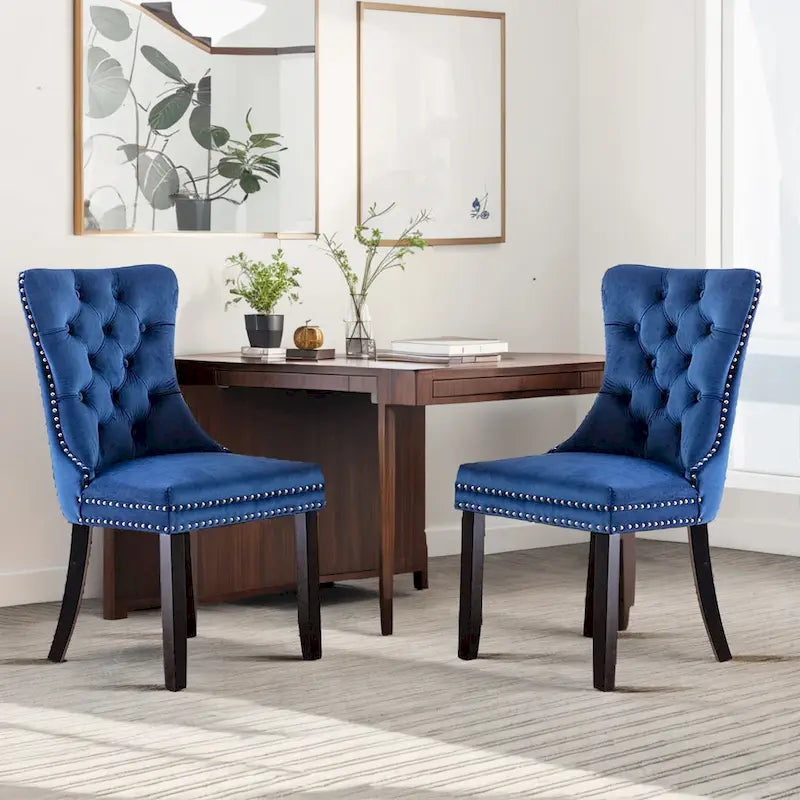 Dining Chairs Set of 2, Button Tufted Velvet Armless Chair with Nailhead Trim