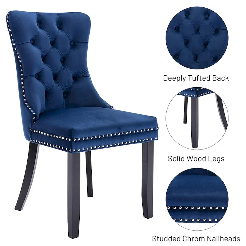 Dining Chairs Set of 2, Button Tufted Velvet Armless Chair with Nailhead Trim