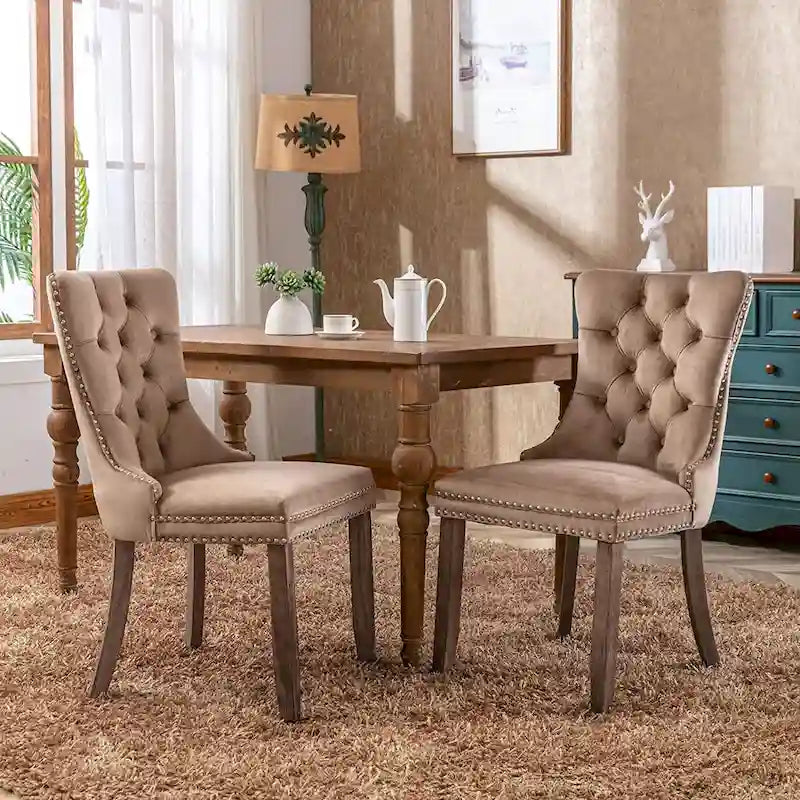 Dining Chairs Set of 2, Button Tufted Velvet Armless Chair with Nailhead Trim