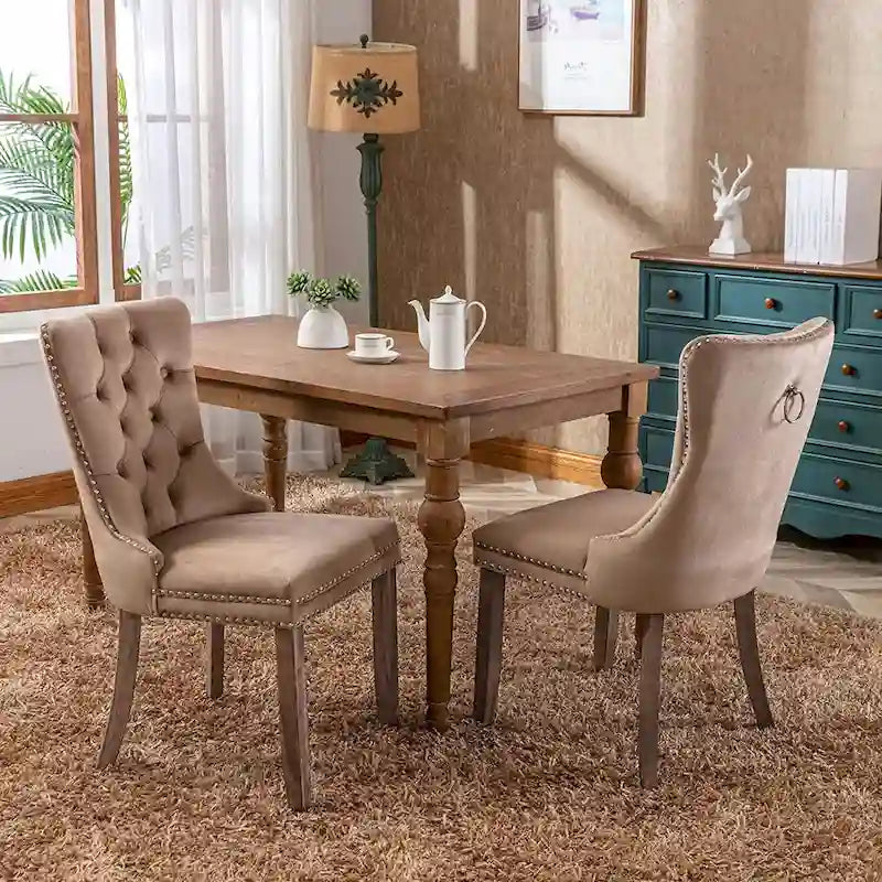 Dining Chairs Set of 2, Button Tufted Velvet Armless Chair with Nailhead Trim