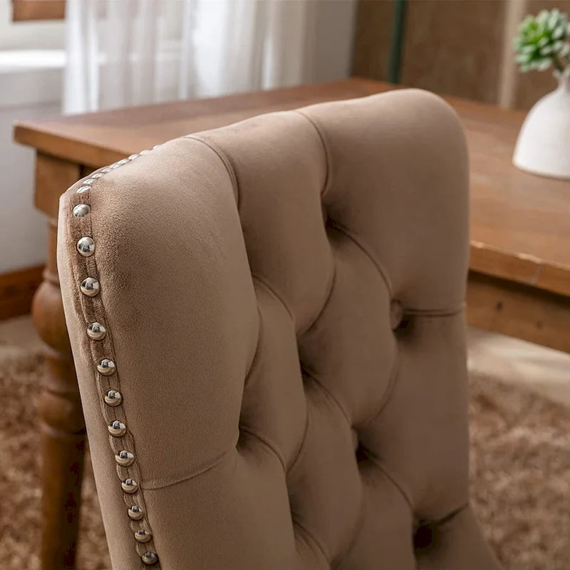 Dining Chairs Set of 2, Button Tufted Velvet Armless Chair with Nailhead Trim