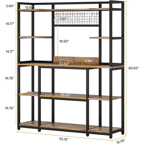 55 Wide Kitchen Hutch Cabinet Microwave Stand with 11 Hooks