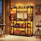 55 Wide Kitchen Hutch Cabinet Microwave Stand with 11 Hooks
