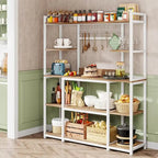 55 Wide Kitchen Hutch Cabinet Microwave Stand with 11 Hooks