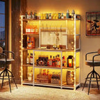 55 Wide Kitchen Hutch Cabinet Microwave Stand with 11 Hooks