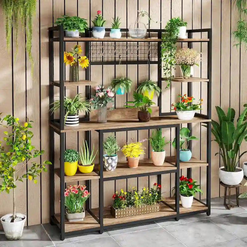 55 Wide Kitchen Hutch Cabinet Microwave Stand with 11 Hooks