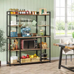 55 Wide Kitchen Hutch Cabinet Microwave Stand with 11 Hooks