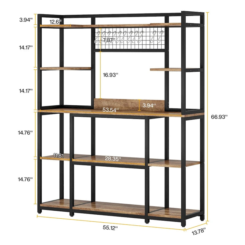55 Wide Kitchen Hutch Cabinet Microwave Stand with 11 Hooks