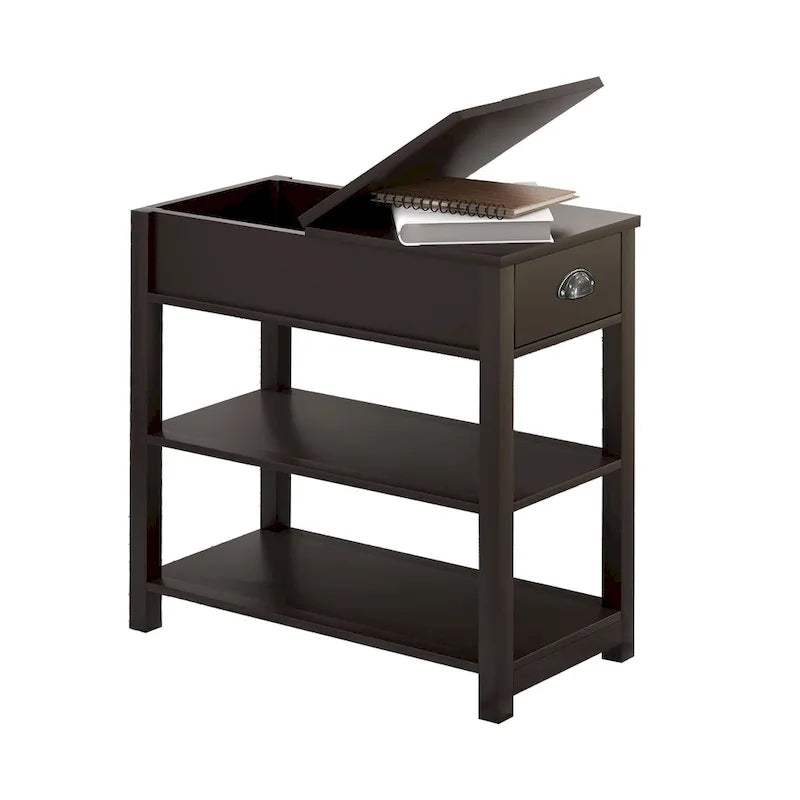 Narrow Flip Top Side Table with Drawer End Table with 2-Tiers Open Storage Shelves Sofa Table for Living Room,Bedroom