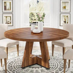 Round Farmhouse Dining Table for 4, 47-Inch