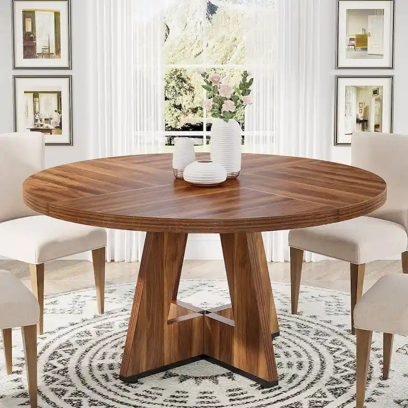 Round Farmhouse Dining Table for 4, 47-Inch