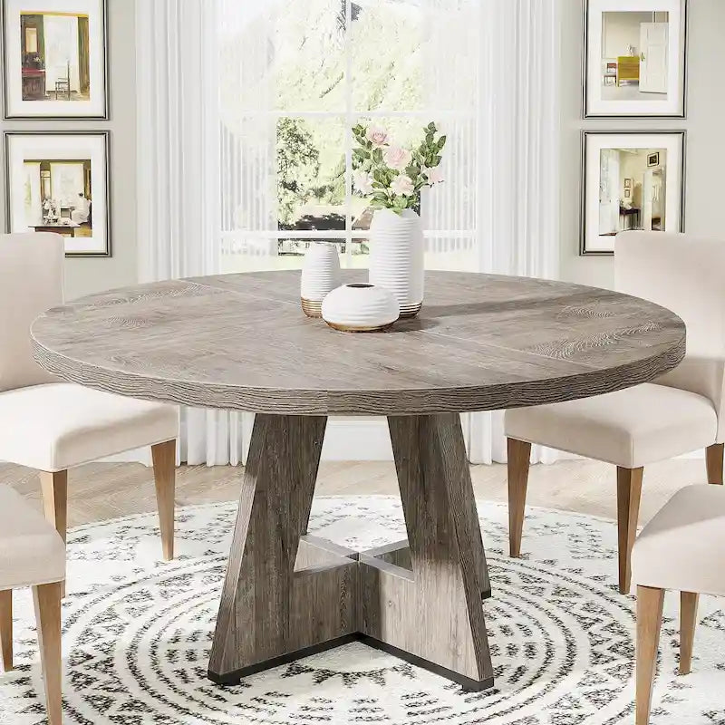 Round Farmhouse Dining Table for 4, 47-Inch
