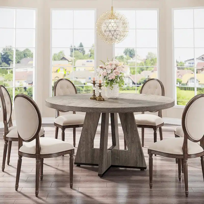 Round Farmhouse Dining Table for 4, 47-Inch
