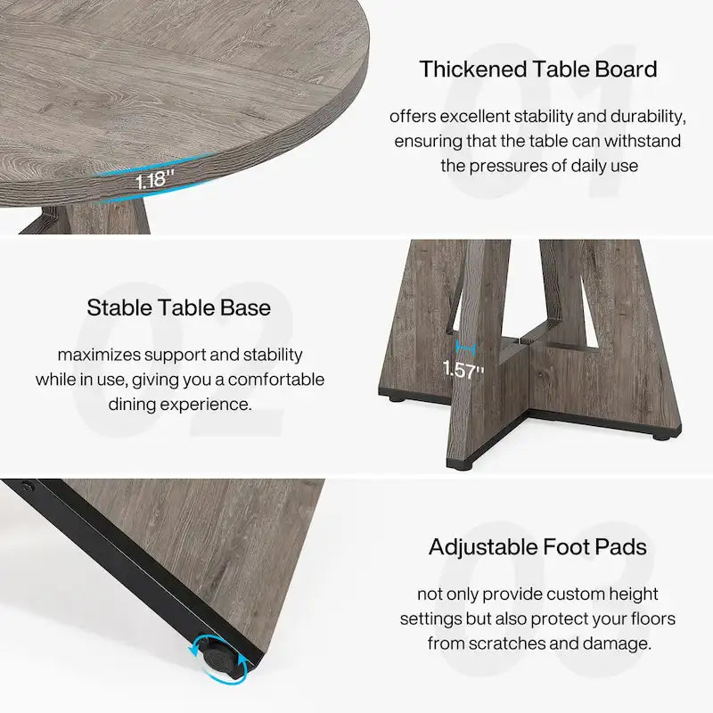 Round Farmhouse Dining Table for 4, 47-Inch