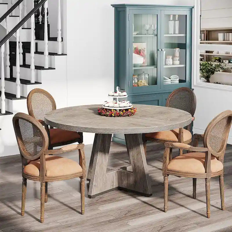Round Farmhouse Dining Table for 4, 47-Inch