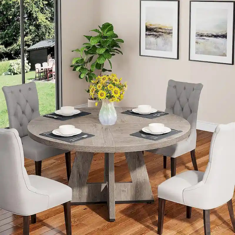 Round Farmhouse Dining Table for 4, 47-Inch