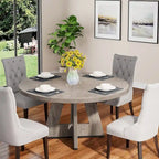 Round Farmhouse Dining Table for 4, 47-Inch
