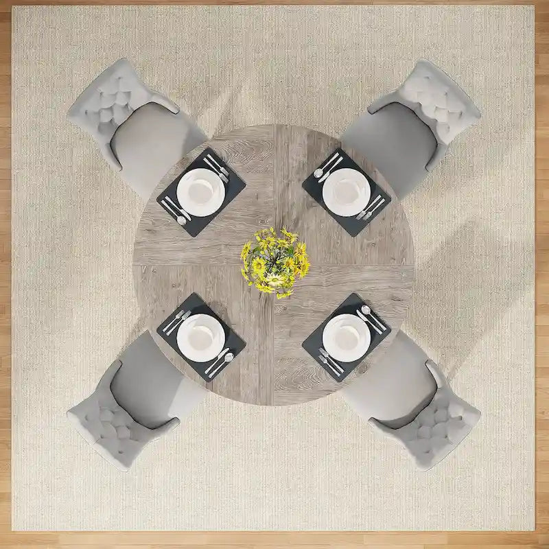 Round Farmhouse Dining Table for 4, 47-Inch